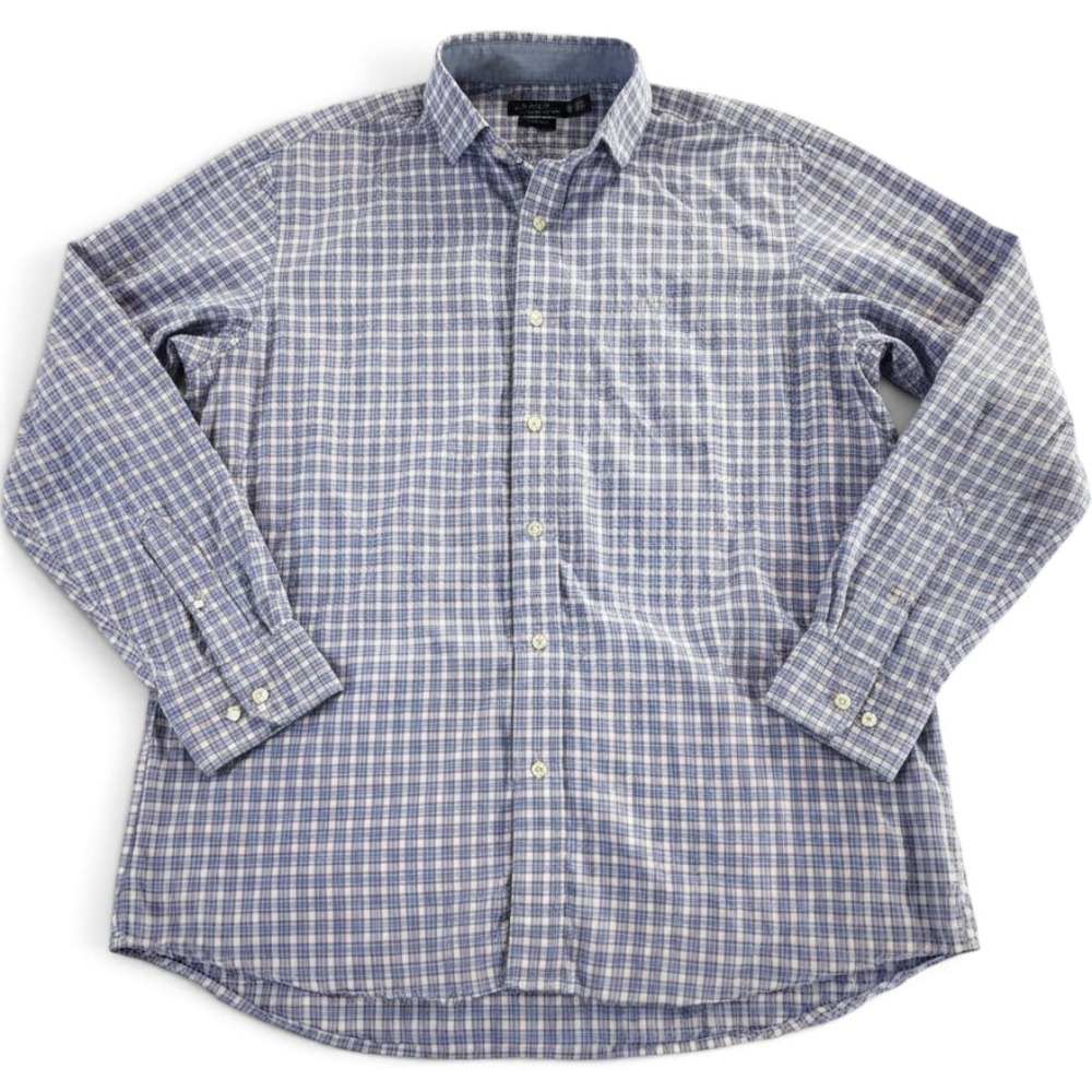 Polo Ralph Lauren Button Down Shirt Mens XL Blue Pink Plaid Stretch Cotton EXCL